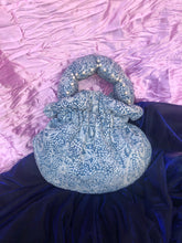 Load image into Gallery viewer, SAMPLE- Mini Blue Paisley Scallop Handle Bag
