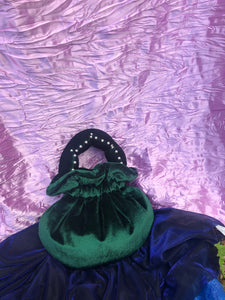 Mini Royal Green Velvet Scallop Handle Bag