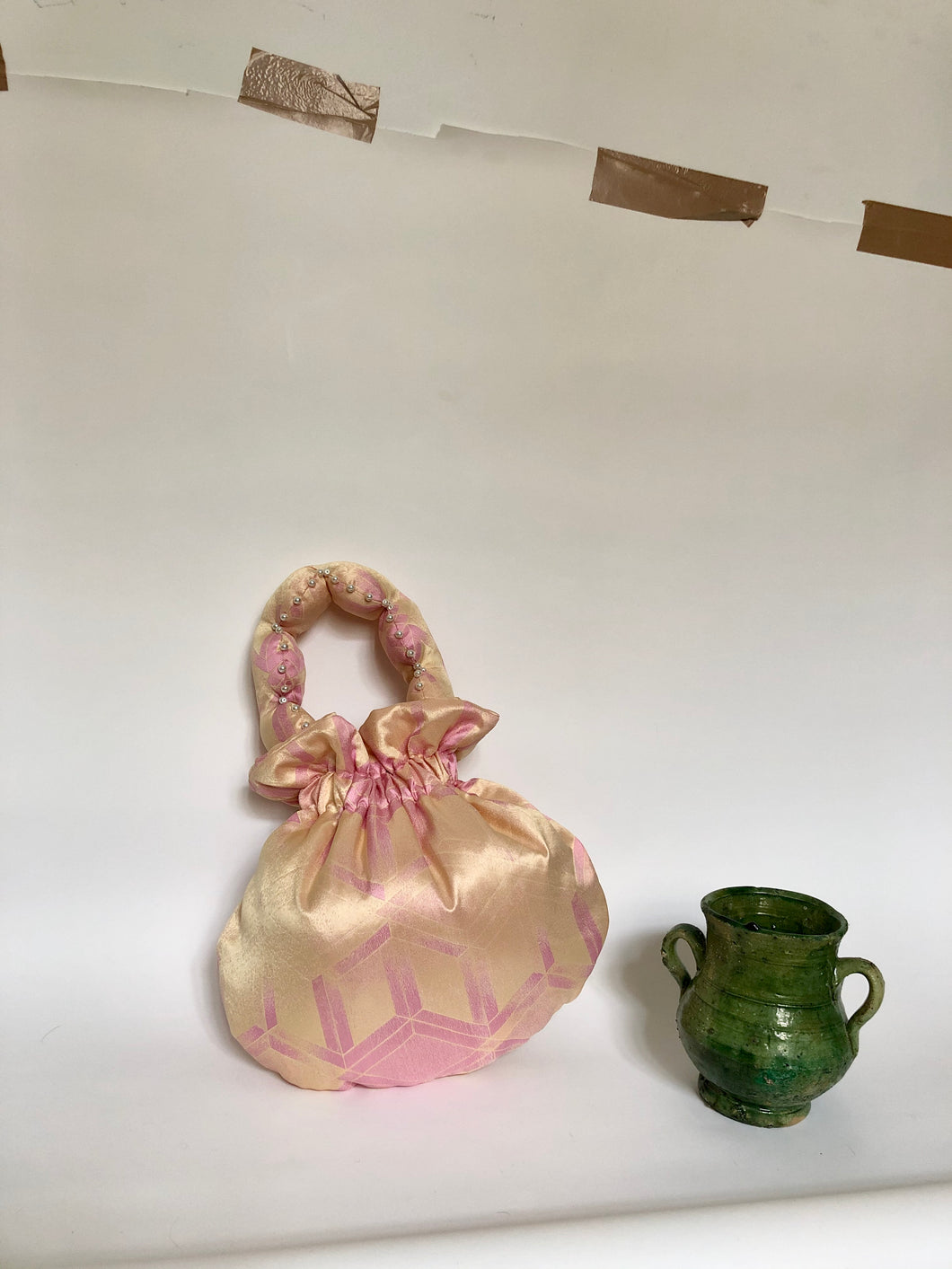 Champagne Pink Silk Scallop Handle Bag